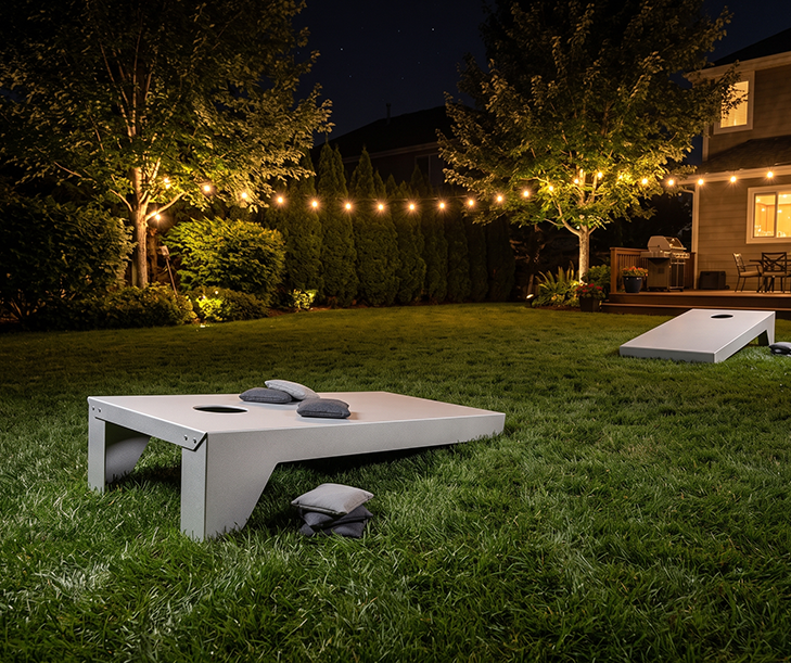 Cornhole boards set up at an outdoor venue